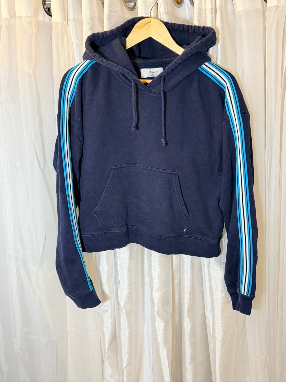 TNA Navy Hoodie with Turquoise Stripe Accent
